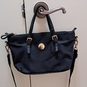 Tommy Hilfger Black Crossbody Bag with Gold Hardware and Leather Trim